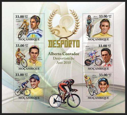 Potovn znmky Mosambik 2010 Alberto Contador, cyklistika Mi# 3731-36 Kat 10 