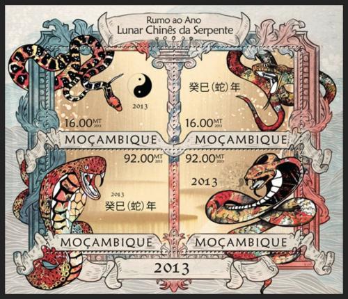 Poštovní známky Mosambik 2013 Èínský nový rok, rok hada Mi# 6389-92 Kat 13€