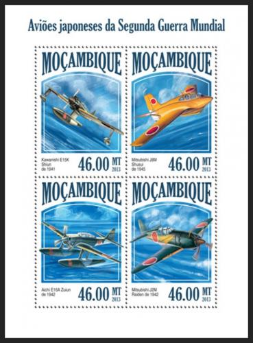 Poštovní známky Mosambik 2013 Japonská váleèná letadla Mi# 7002-05 Kat 11€
