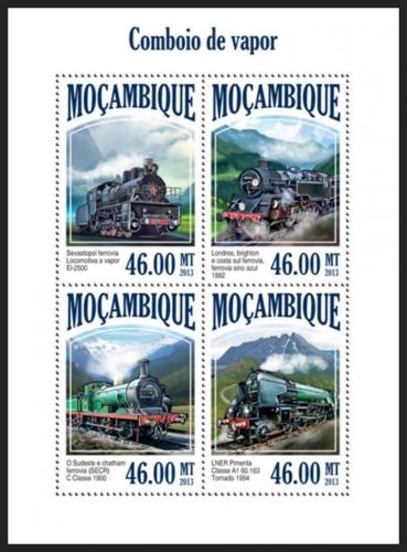 Poštovní známky Mosambik 2013 Parní lokomotivy Mi# 6992-95 Kat 11€