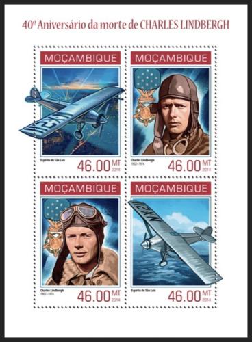 Potovn znmky Mosambik 2014 Charles Lindbergh a letadla Mi# 7190-93 Kat 11 - zvtit obrzek