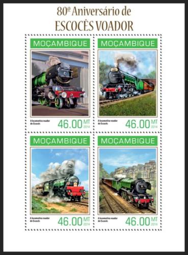 Poštovní známky Mosambik 2014 Parní lokomotivy Mi# 7145-48 Kat 11€