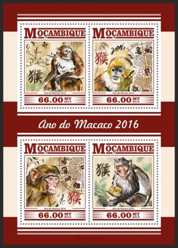 Potovn znmky Mosambik 2015 nsk nov rok, rok opice Mi# 8269-72 Kat 15  - zvtit obrzek