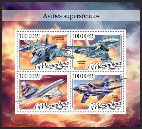 Poštovní známky Mosambik 2016 Nadzvukové letouny Mi# 8814-17 Kat 22€