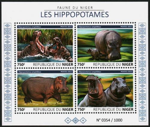 Poštovní známky Niger 2015 Hroši Mi# 3807-10 Kat 12€ 