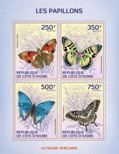 Poštovní známky Pobøeží Slonoviny 2014 Motýli Mi# 1504-07 Kat 8.50€