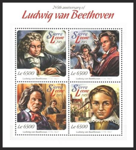 Potovn znmky Sierra Leone 2015 Ludwig van Beethoven Mi# 6783-86 Kat 12