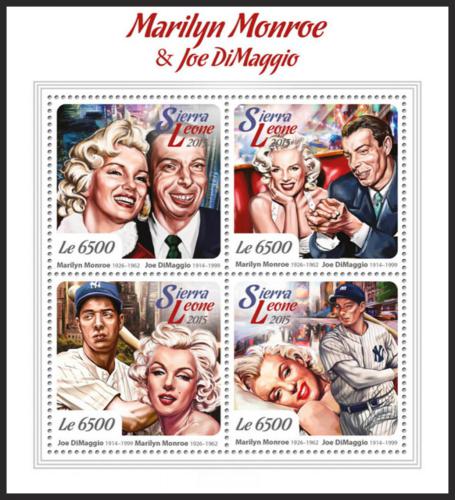 Potovn znmky Sierra Leone 2015 Marilyn Monroe J. DiMaggio Mi# 6793-96 Kat 12  - zvtit obrzek