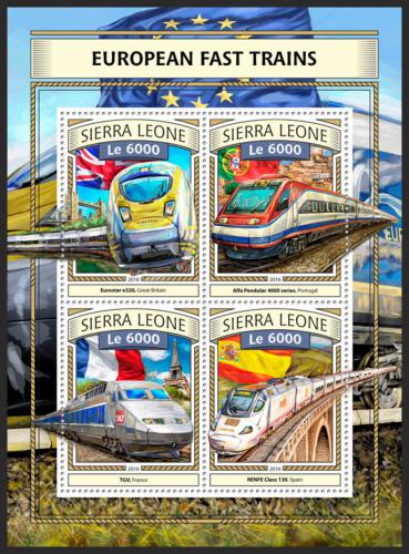 Potovn znmky Sierra Leone 2016 Modern evropsk lokomotivy Mi# 7868-71 Kat 11
