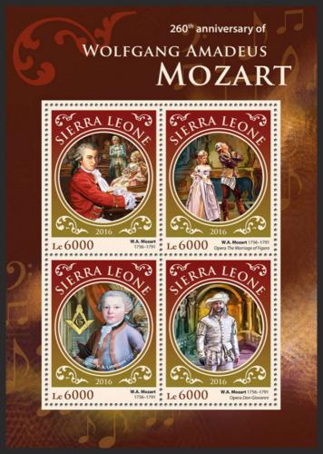Potovn znmky Sierra Leone 2016 Wolfgang Amadeus Mozart Mi# 6918-21 Kat 11