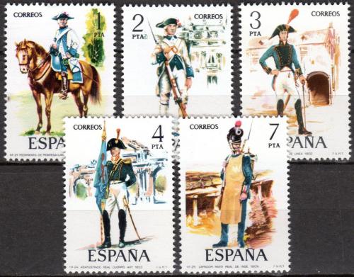 Poštovní známky Španìlsko 1975 Vojenské uniformy Mi# 2169-73