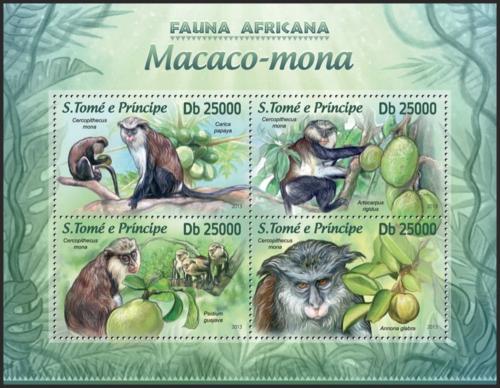 Poštovní známky Svatý Tomáš 2013 Koèkodan mona Mi# 5136-39 Kat 10€