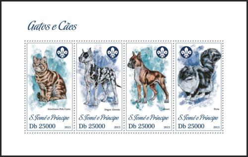 Poštovní známky Svatý Tomáš 2013 Koèky a psi Mi# 5181-84 Kat 10€