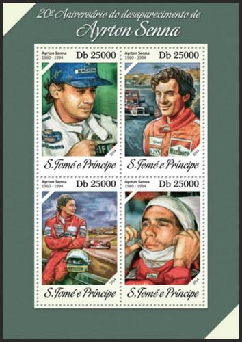 Poštovní známky Svatý Tomáš 2014 Ayrton Senna, Formule 1 Mi# 5549-52 Kat 10€ 