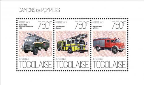 Poštovní známky Togo 2013 Hasièská auta Mi# 5181-83 Kat 9€ 