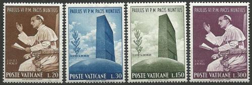 Poštovní známky Vatikán 1965 Papež Pavel VI. v OSN Mi# 483-86