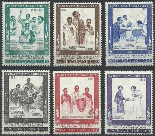 Poštovní známky Vatikán 1965 Svatoøeèení muèedníkù z Ugandy Mi# 471-76