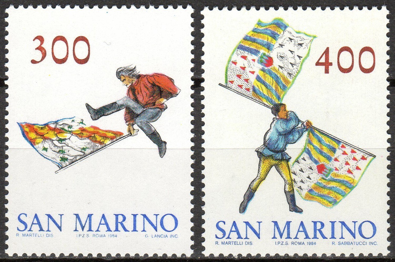 Potovn znmky San Marino 1984 Mui s prapory Mi# 1296-97