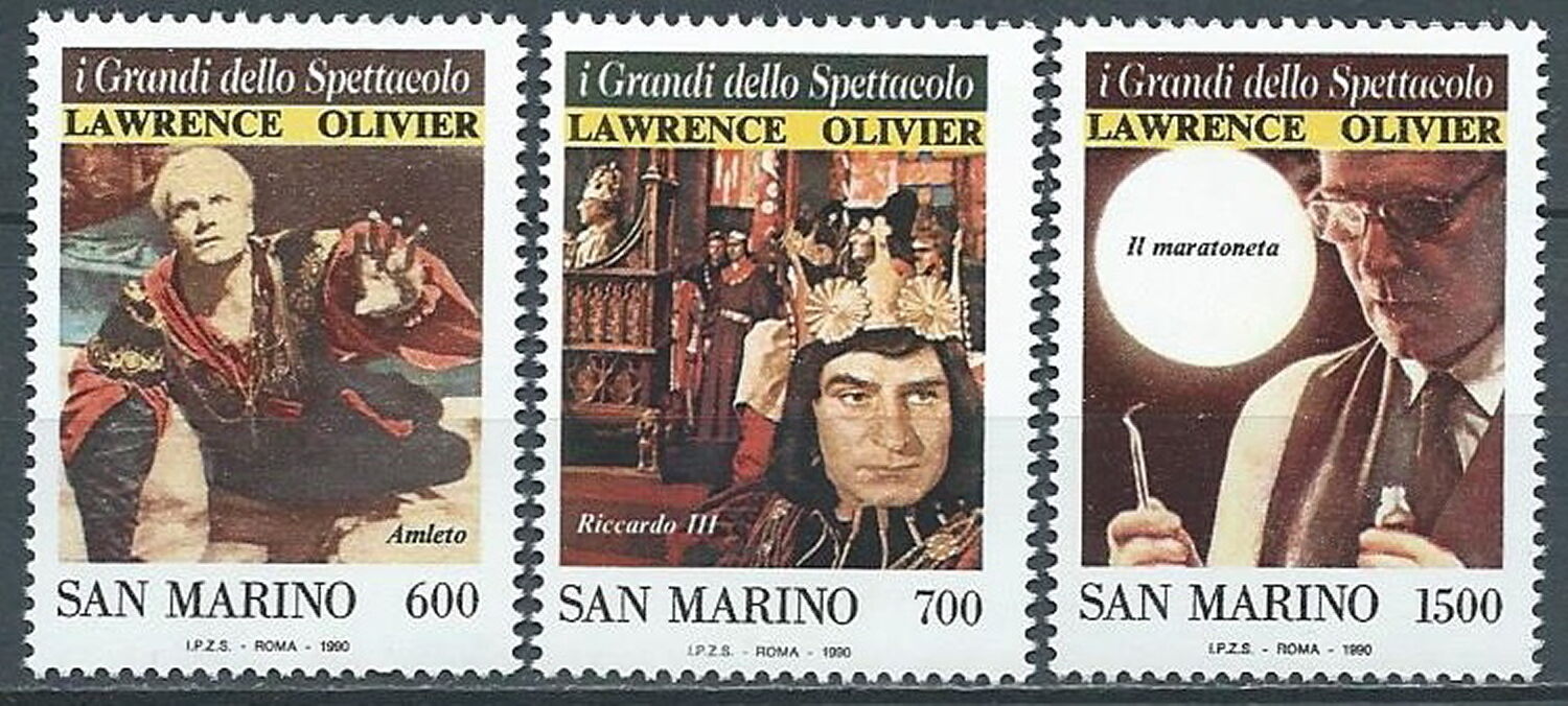 Potovn znmky San Marino 1990 Filmov scny, Lawrence Olivier Mi# 1444-46 Kat 4.50