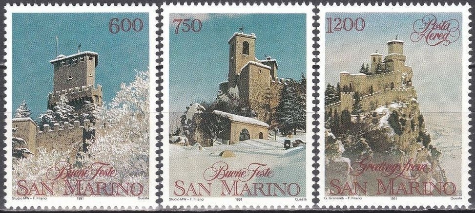 Potovn znmky San Marino 1991 Vnoce, pevnosti Mi# 1488-90 Kat 4.50