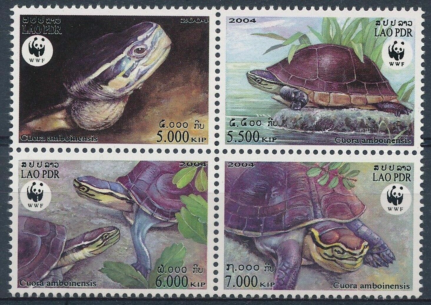 Potovn znmky Laos 2004 elva amboinsk, WWF Mi# 1927-30 Kat 10