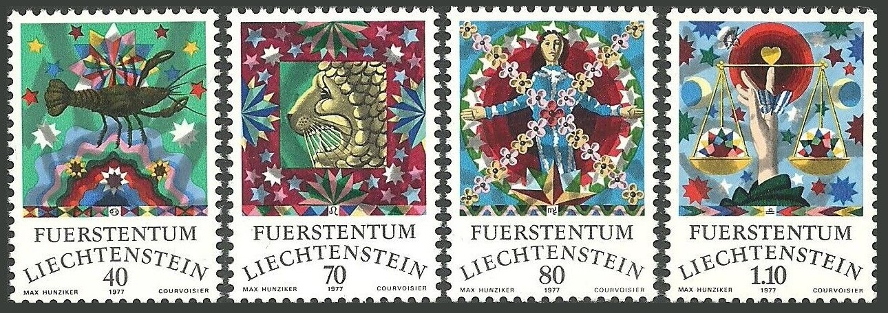 Potovn znmky Lichtentejnsko 1977 Znamen zvrokruhu Mi# 669-72 Kat 5