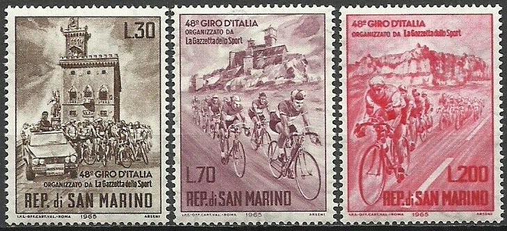 Potovn znmky San Marino 1965 Giro dItalia Mi# 830-32