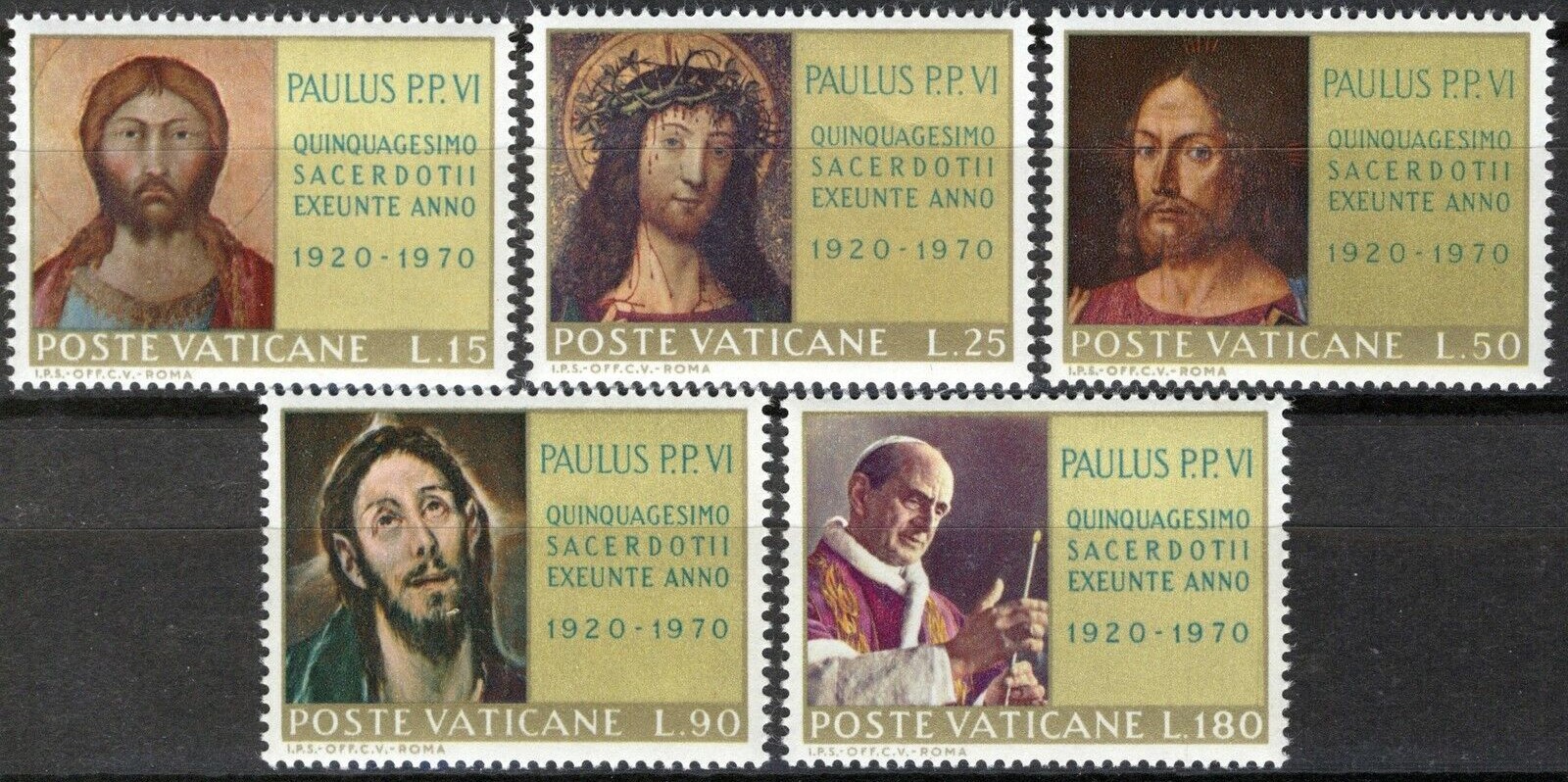 Potovn znmky Vatikn 1970 Pape Pavel VI. a umn Mi# 564-68
