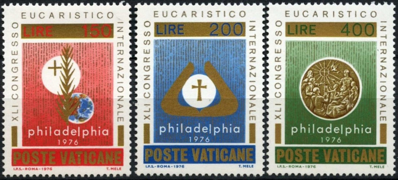 Potovn znmky Vatikn 1976 Mezinrodn eucharistick kongres Mi# 680-82